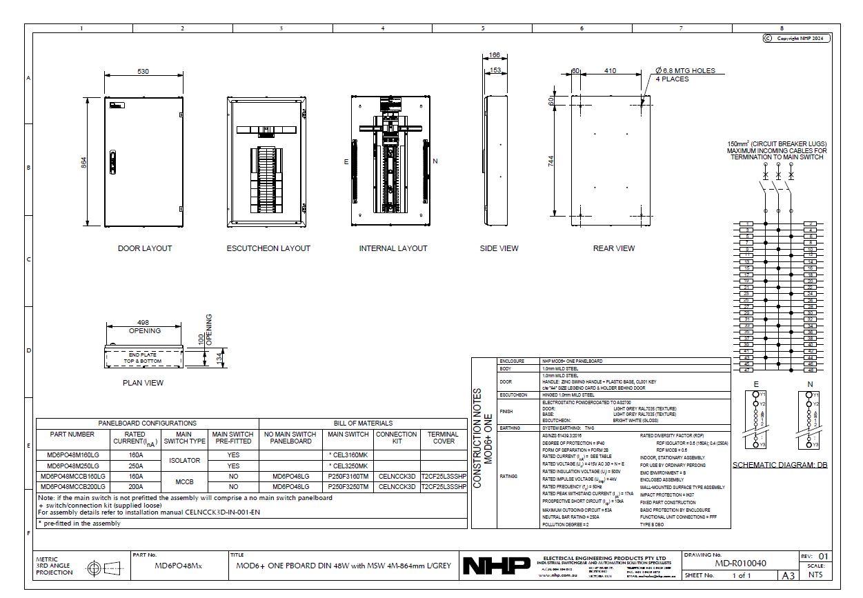 NHP Distribution Panelboard 48P 250A 415V 864x530x153mm | Cetnaj